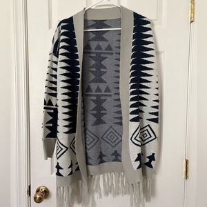 gray “tribal pattern” cardigan